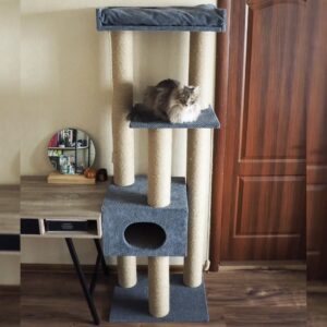 Кошачий комплекс когтеточка "Скай" высотой 178см с домиком и полочками, джут