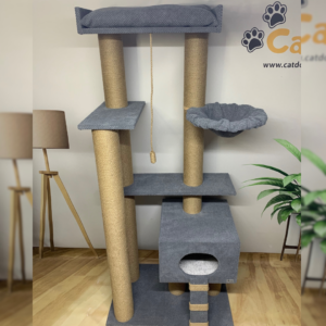 Игровий комплекс-когтеточка "Чарли" для больших котов, с домиком, с гамаком, для питомников, джут, 175*80*50см
