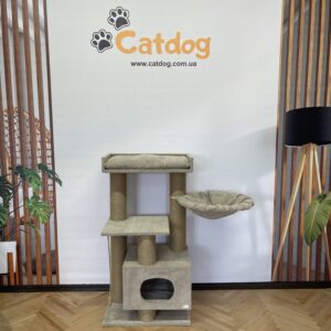 Когтеточка, игровой комплекс с домиком “ЛЕО”, когтедралка, с гамаком, из джута 115*60*40см