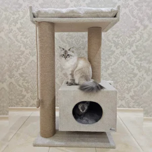 Домик для кошек с лежанкой "Мрия", игровой комплекс когтеточка, из джута 100*60*40см