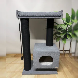 Домик для кошек с лежанкой “Мрия”, игровой комплекс когтеточка, из черного каната, 100*60*40см