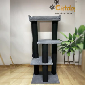 Кошачий комплекс когтеточка “Скай”, многоуровневый, компактный, из черного каната 145*60*40см