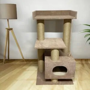 Когтеточка, игровой комплекс с домиком "ЛЕО", когтедралка, из джута 115*60*40см