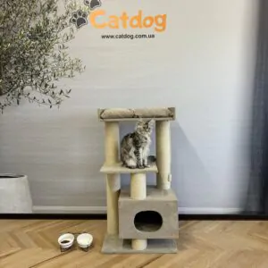 Когтеточка, игровой комплекс с домиком “ЛЕО”, когтедралка, из сизаля 115*60*40см