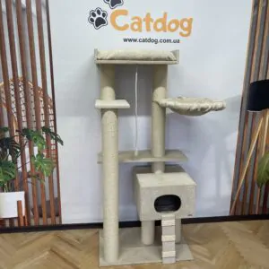 Игровой комплекс-когтеточка “Чарли” для больших котов, с домиком, с гамаком, для питомников, из сизали, 175*80*50см