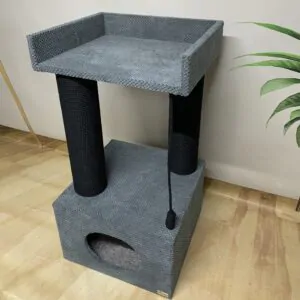 Домик с когтеточкой для кота, “Пальмира 90”, с лежанкой, с игрушкой, из черного каната,90*45*45см